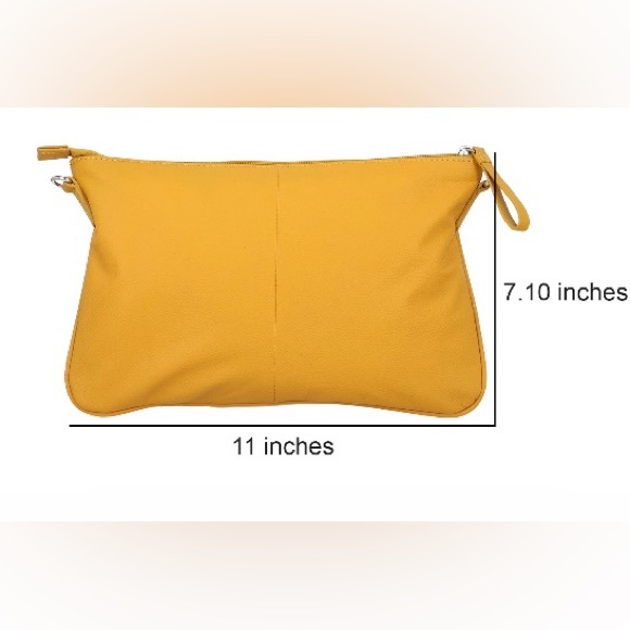 Mustard Handpainted Genuine Pebbled Leather Wristlet Clutch - Picture 7 of 14